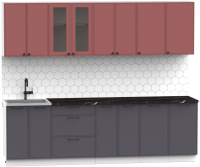 Кухонный гарнитур Интермебель Лион-19 2.6м (красная глазурь софт/графит софт/тунис) - 