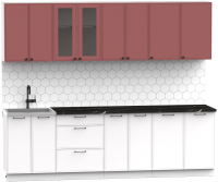 Кухонный гарнитур Интермебель Лион-19 2.6м (красная глазурь софт/белый софт/тунис) - 