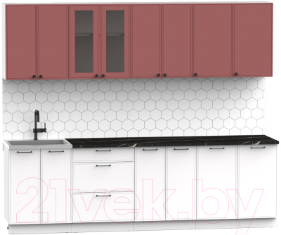 Кухонный гарнитур Интермебель Лион-19 2.6м (красная глазурь софт/белый софт/тунис)
