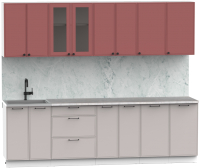 Кухонный гарнитур Интермебель Лион-19 2.6м (красная глазурь софт/луна софт/мрамор лацио белый) - 
