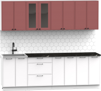 Готовая кухня Интермебель Лион-18 2.4м (красная глазурь софт/белый софт/тунис) - 