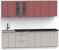Кухонный гарнитур Интермебель Лион-19 2.6м (красная глазурь софт/луна софт/сесамо) - 