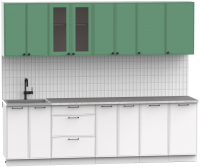 Кухонный гарнитур Интермебель Лион-19 2.6м (мята софт/белый софт/мрамор лацио белый) - 