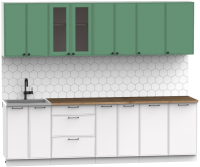 Кухонный гарнитур Интермебель Лион-19 2.6м (мята софт/белый софт/дуб фигурный светлый) - 