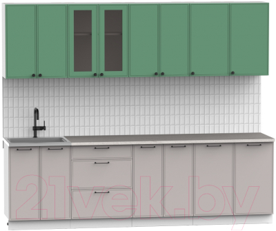 Кухонный гарнитур Интермебель Лион-19 2.6м (мята софт/луна софт/мрамор лацио белый)