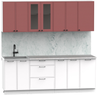 Кухонный гарнитур Интермебель Лион-17 2.2м (красная глазурь софт/белый софт/мрамор лацио белый) - 