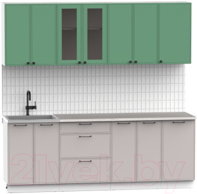 Кухонный гарнитур Интермебель Лион-17 2.2м (мята софт/луна софт/мрамор лацио белый)