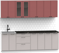 Кухонный гарнитур Интермебель Лион-18 2.4м (красная глазурь софт/луна софт/тунис) - 
