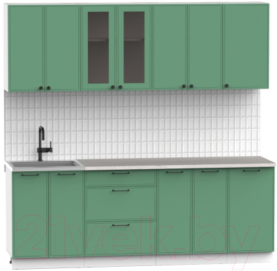 Кухонный гарнитур Интермебель Лион-17 2.2м (мята софт/мрамор лацио белый)