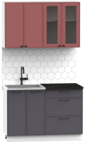 Кухонный гарнитур Интермебель Лион-11 1.2м (красная глазурь софт/графит софт/тунис) - 