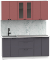 Кухонный гарнитур Интермебель Лион-14 1.8м (красная глазурь софт/графит софт/лунный камень) - 