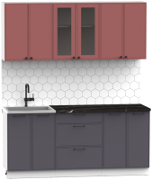 Кухонный гарнитур Интермебель Лион-14 1.8м (красная глазурь софт/графит софт/сесамо) - 