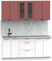 Кухонный гарнитур Интермебель Лион-14 1.8м (красная глазурь софт/белый софт/мрамор лацио белый) - 