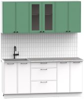 Кухонный гарнитур Интермебель Лион-14 1.8м (мята софт/белый софт/мрамор лацио белый) - 