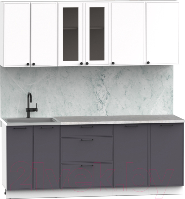Кухонный гарнитур Интермебель Лион-15 2м (белый софт/графит софт/мрамор лацио белый)