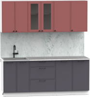 Кухонный гарнитур Интермебель Лион-15 2м (красная глазурь софт/графит софт/лунный камень) - 