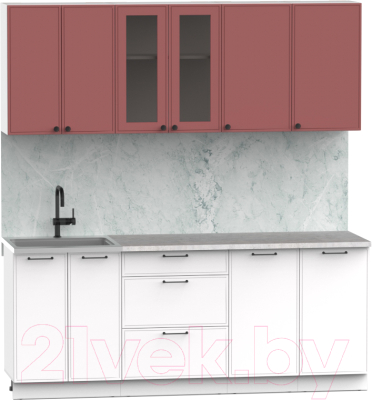 Готовая кухня Интермебель Лион-15 2м (красная глазурь софт/белый софт/лунный камень)
