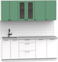 Кухонный гарнитур Интермебель Лион-15 2м (мята софт/белый софт/мрамор лацио белый) - 