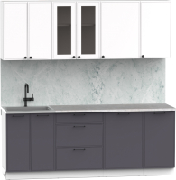 Кухонный гарнитур Интермебель Лион-16 2.1м (белый софт/графит софт/лунный камень) - 