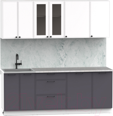 Кухонный гарнитур Интермебель Лион-16 2.1м (белый софт/графит софт/лунный камень)