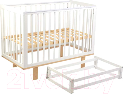 Детская кроватка Polini Kids Simple 340 с маятником / 0003147-17 (белый/натуральный)