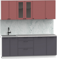 Кухонный гарнитур Интермебель Лион-16 2.1м (красная глазурь софт/графит софт/лунный камень) - 