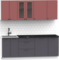 Кухонный гарнитур Интермебель Лион-16 2.1м (красная глазурь софт/графит софт/сесамо) - 