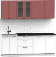 Кухонный гарнитур Интермебель Лион-16 2.1м (красная глазурь софт/белый софт/тунис) - 