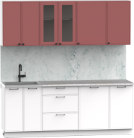 Кухонный гарнитур Интермебель Лион-16 2.1м (красная глазурь софт/белый софт/лунный камень) - 