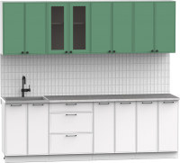 Кухонный гарнитур Интермебель Лион-18 2.4м (мята софт/белый софт/мрамор лацио белый) - 