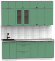 Кухонный гарнитур Интермебель Лион-7 В-1 2.2м (мята софт/мрамор лацио белый) - 