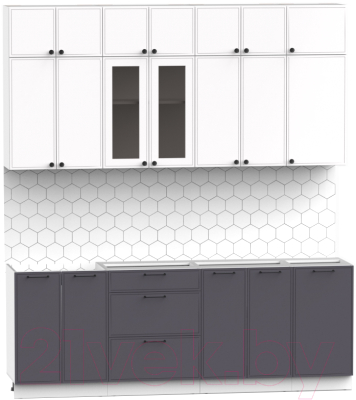 Кухонный гарнитур Интермебель Лион-7 2.2м без столешницы (белый софт/графит софт)