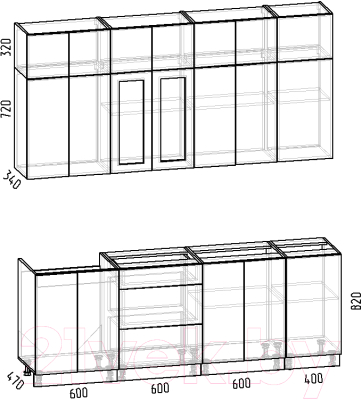 Кухонный гарнитур Интермебель Лион-7 2.2м без столешницы (красная глазурь софт/графит софт)