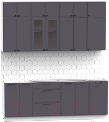 Кухонный гарнитур Интермебель Лион-7 2.2м без столешницы (графит софт)