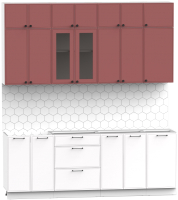 Кухонный гарнитур Интермебель Лион-7 2.2м без столешницы (красная глазурь софт/белый софт) - 