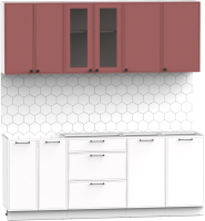 Кухонный гарнитур Интермебель Лион-15 2м без столешницы (красная глазурь софт/белый софт) - 