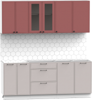 Кухонный гарнитур Интермебель Лион-15 2м без столешницы (красная глазурь софт/луна софт) - 