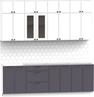 Кухонный гарнитур Интермебель Лион-8 2.4м без столешницы (белый софт/графит софт) - 