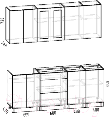 Кухонный гарнитур Интермебель Лион-15 2м без столешницы (белый софт/графит софт/тунис)