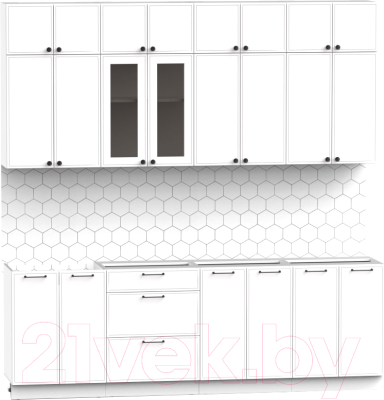 Готовая кухня Интермебель Лион-8 2.4м без столешницы (белый софт)