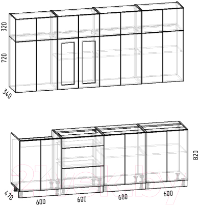 Кухонный гарнитур Интермебель Лион-8 2.4м без столешницы (мята софт/луна софт)