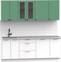 Кухонный гарнитур Интермебель Лион-16 2.1м (мята софт/белый софт/мрамор лацио белый) - 