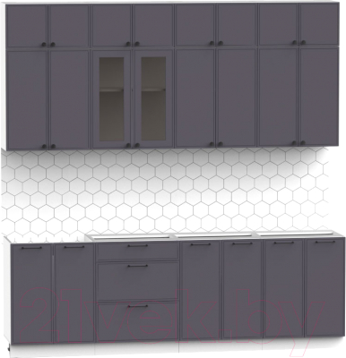 Кухонный гарнитур Интермебель Лион-8 2.4м без столешницы (графит софт)