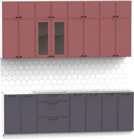 Кухонный гарнитур Интермебель Лион-8 2.4м без столешницы (красная глазурь софт/графит софт) - 