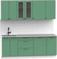 Кухонный гарнитур Интермебель Лион-16 2.1м (мята софт/мрамор лацио белый) - 