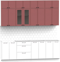 Кухонный гарнитур Интермебель Лион-8 2.4м без столешницы (красная глазурь софт/белый софт) - 