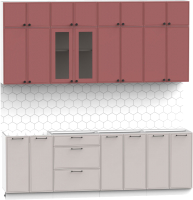 Кухонный гарнитур Интермебель Лион-8 2.4м без столешницы (красная глазурь софт/луна софт) - 
