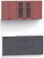 Кухонный гарнитур Интермебель Лион-12 1.6м без столешницы (красная глазурь софт/графит софт) - 