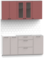 Кухонный гарнитур Интермебель Лион-12 1.6м без столешницы (красная глазурь софт/луна софт) - 