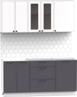 Кухонный гарнитур Интермебель Лион-13 1.7м без столешницы (белый софт/графит софт) - 